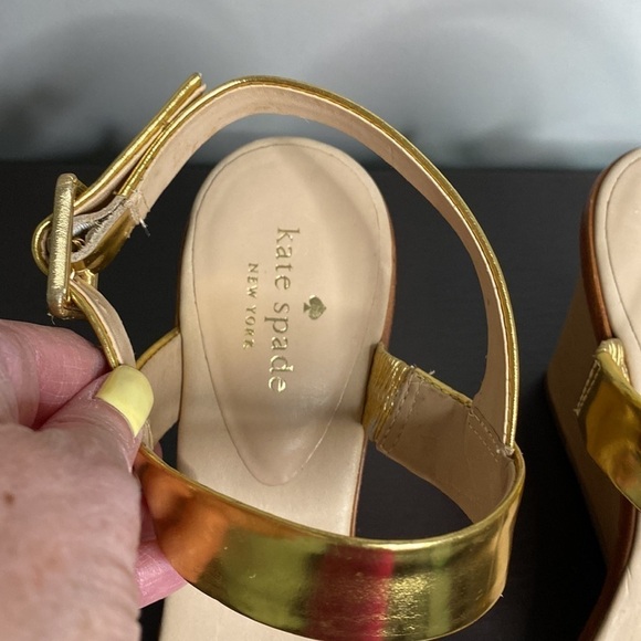 Kate Spade Wedges Sz 10 Gold Heels Metallic Sandals Party Shoes Strappy NEW - Picture 5 of 13